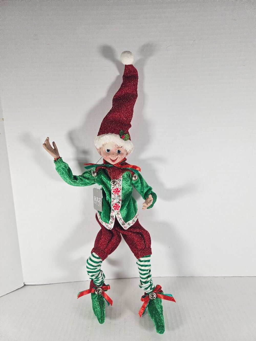 Raz Imports 16" Peppermint Parlor Posable Christmas Elf Figurine New With Tags